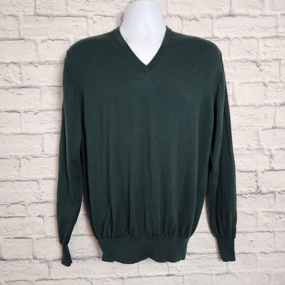 Alan Paine Sweater Mens Size UK 46 US XL 100% Pure Merino Wool Green V Neck - Picture 1 of 10